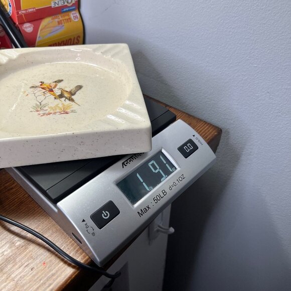 Vintage Mid Century Hyalyn Pottery Square Ashtray 7” SQ Pheasants In Flight USA - Picture 5 of 9